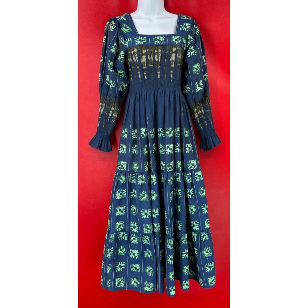 Hunter Bell Somerset Midnight Tie Dye Smocked Tiered Long Maxi Rare Dress Sz XS